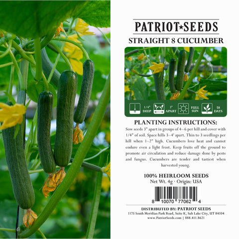 heirloom straight 8 cucumber seed packing label