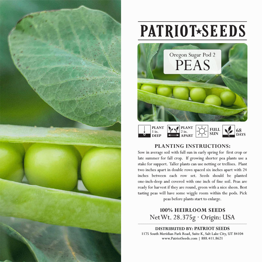 pea seeds plant Heirloom Oregon Sugar Pod #2 Pea Seeds (28.375g) – Patriot Seeds