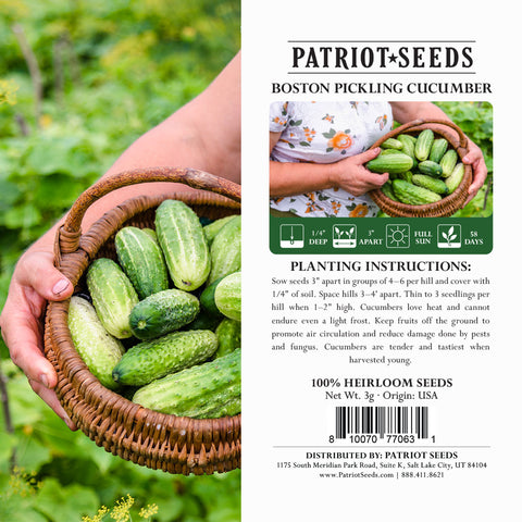 heirloom boston pickling cucumber seeds packing label
