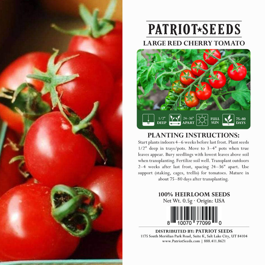tomato plant seeds Patriot Seeds Heirloom Large Red Cherry Tomato Seeds (.5g)